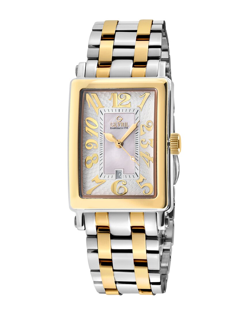 Gevril Avenue Of Americas Mini Quartz Ladies Watch 7544yb In Two Tone  / Gold Tone / Mop / Mother Of Pearl / Yellow