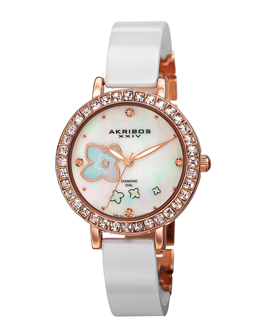Akribos Xxiv Women's Ceramic Diamond Watch In Multicolor