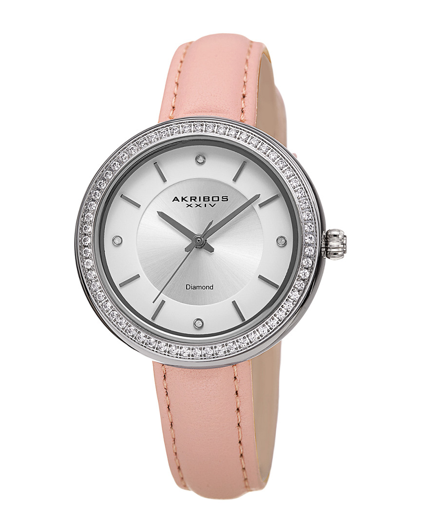 Akribos Xxiv Women's Leather Diamond Watch