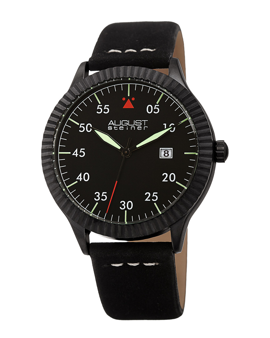 August Steiner Men's Microfiber Over Leather Watch