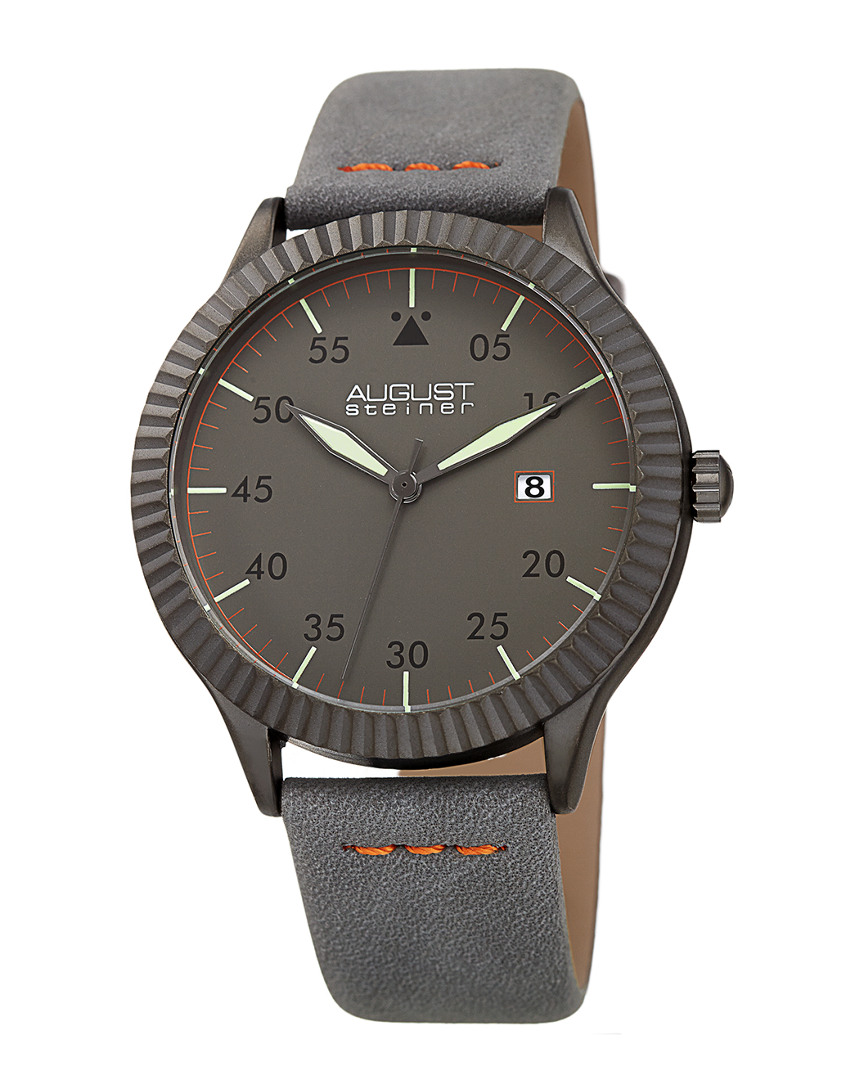 August Steiner Men's Microfiber Over Leather Watch