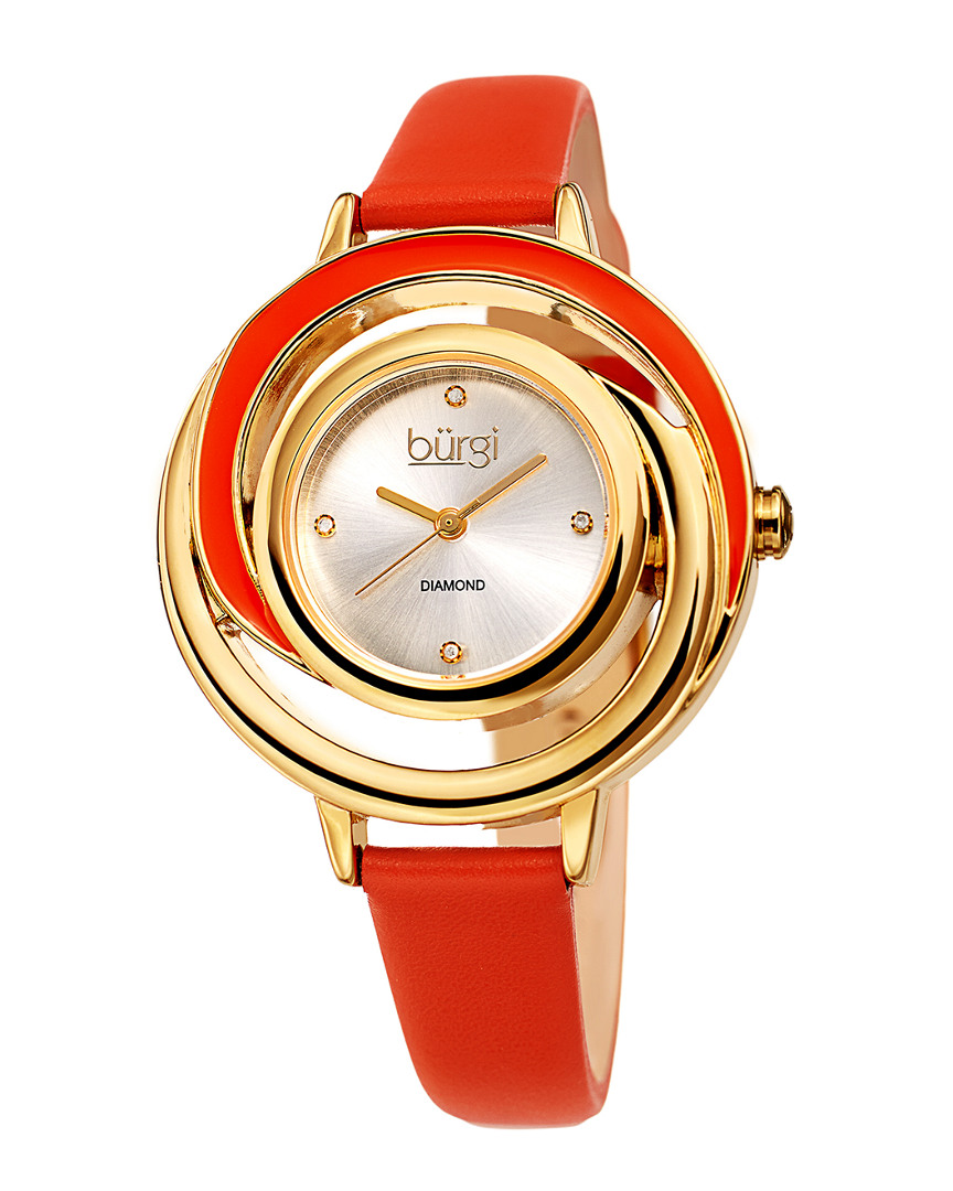 Burgi Women's Leather Diamond Watch