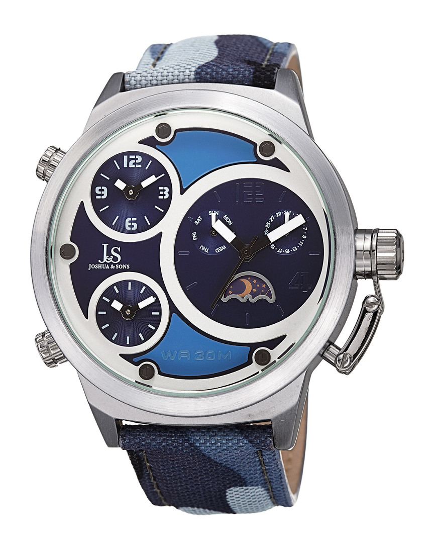 Joshua And Sons Joshua & Sons Men's Canvas Over Leather Watch In Blue