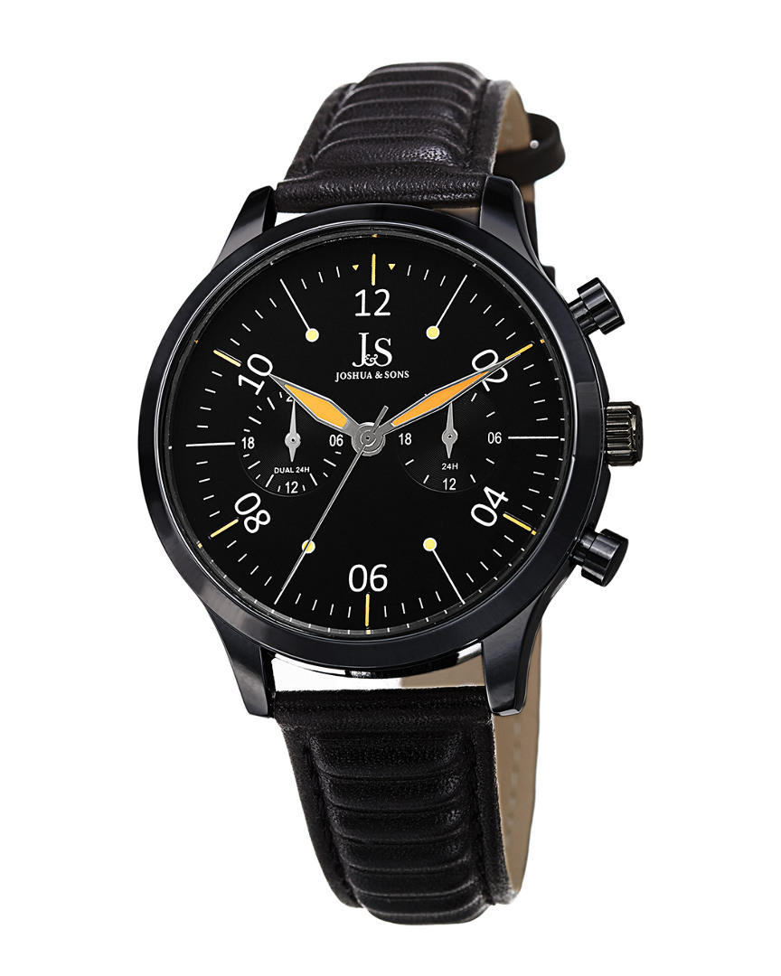 Joshua And Sons Joshua & Sons Men's Grooved Leather Watch In Black