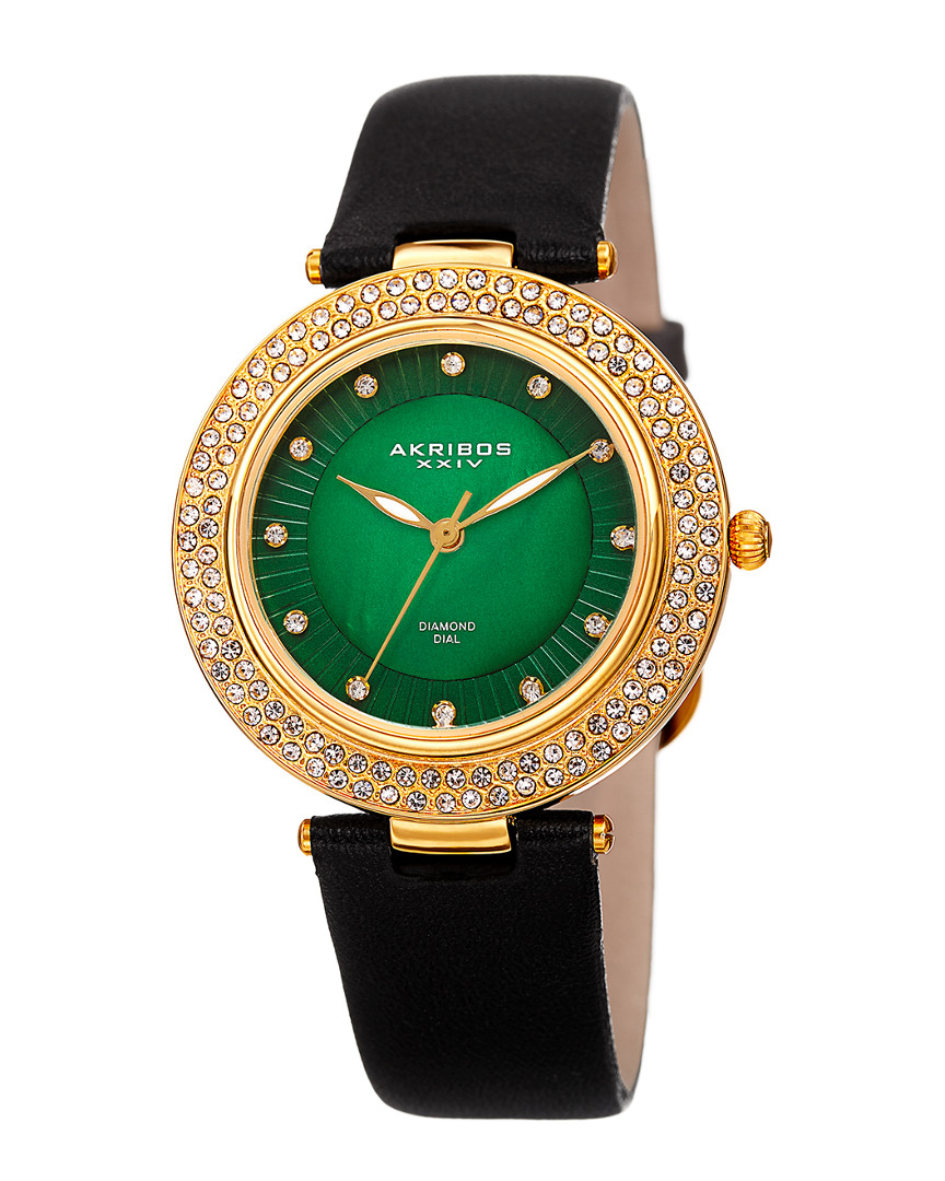 Akribos Xxiv Women's Leather Diamond Watch