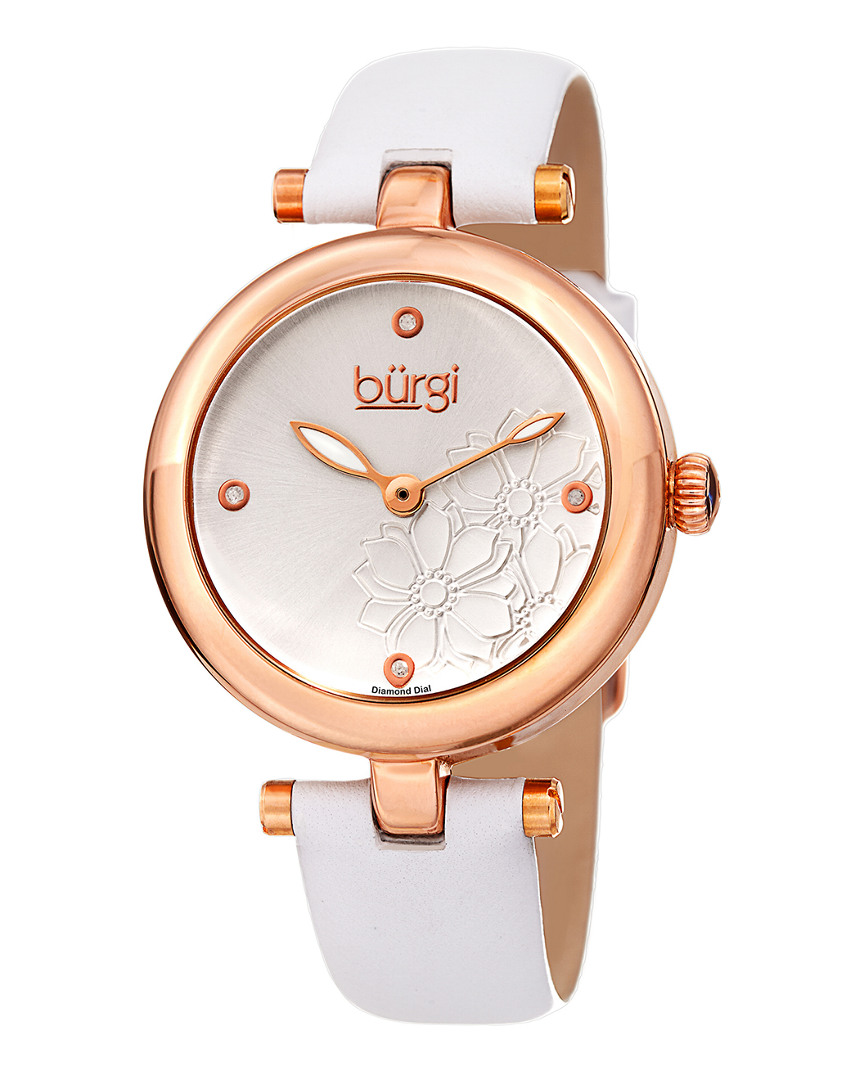 Burgi Women's Leather Diamond Watch