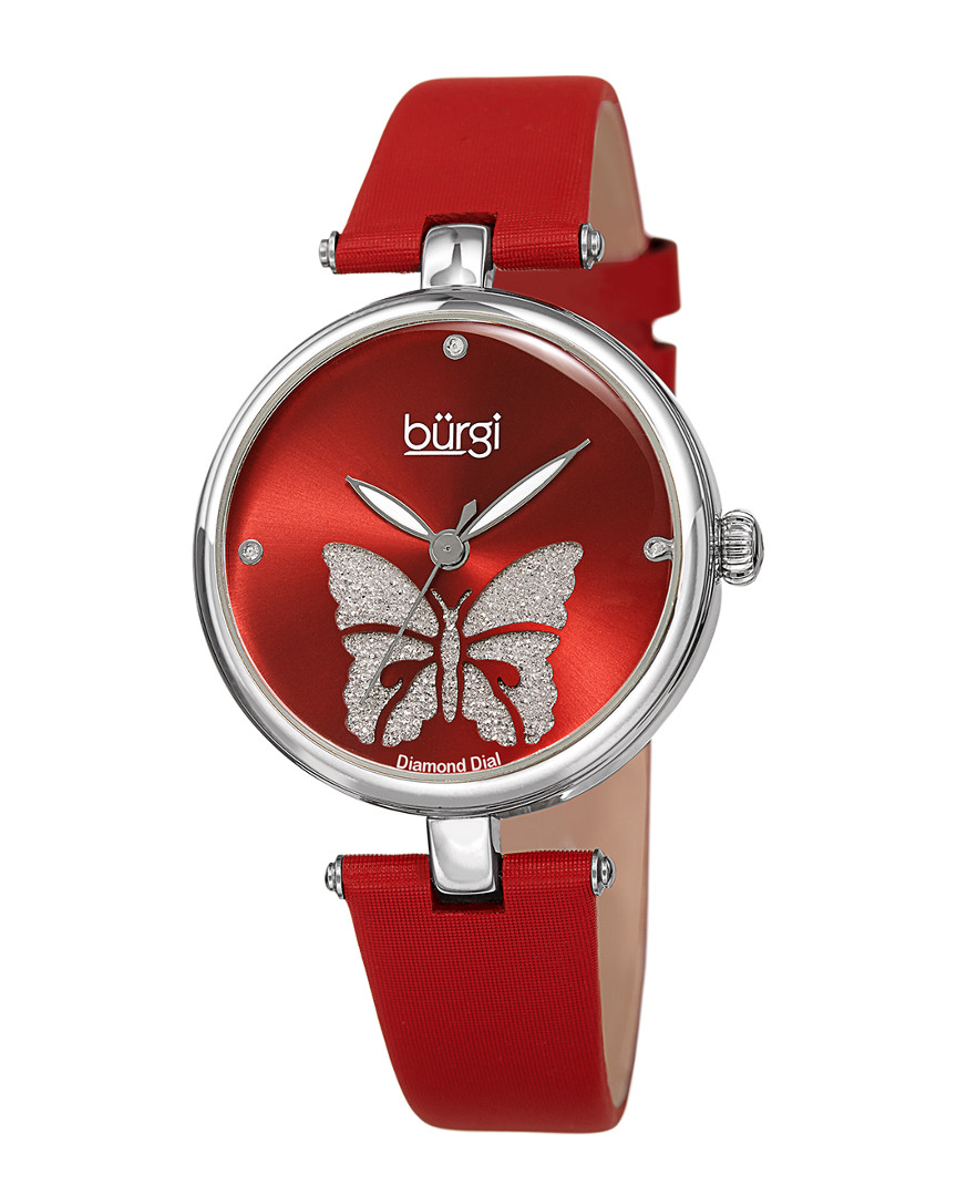 Burgi Women's Satin Leather Diamond Watch