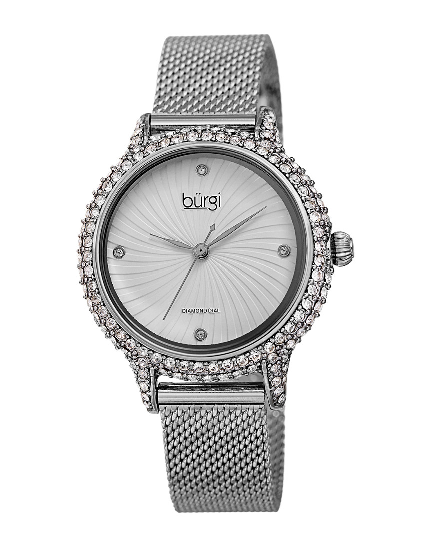 Burgi Women's Stainless Steel Mesh Diamond Watch