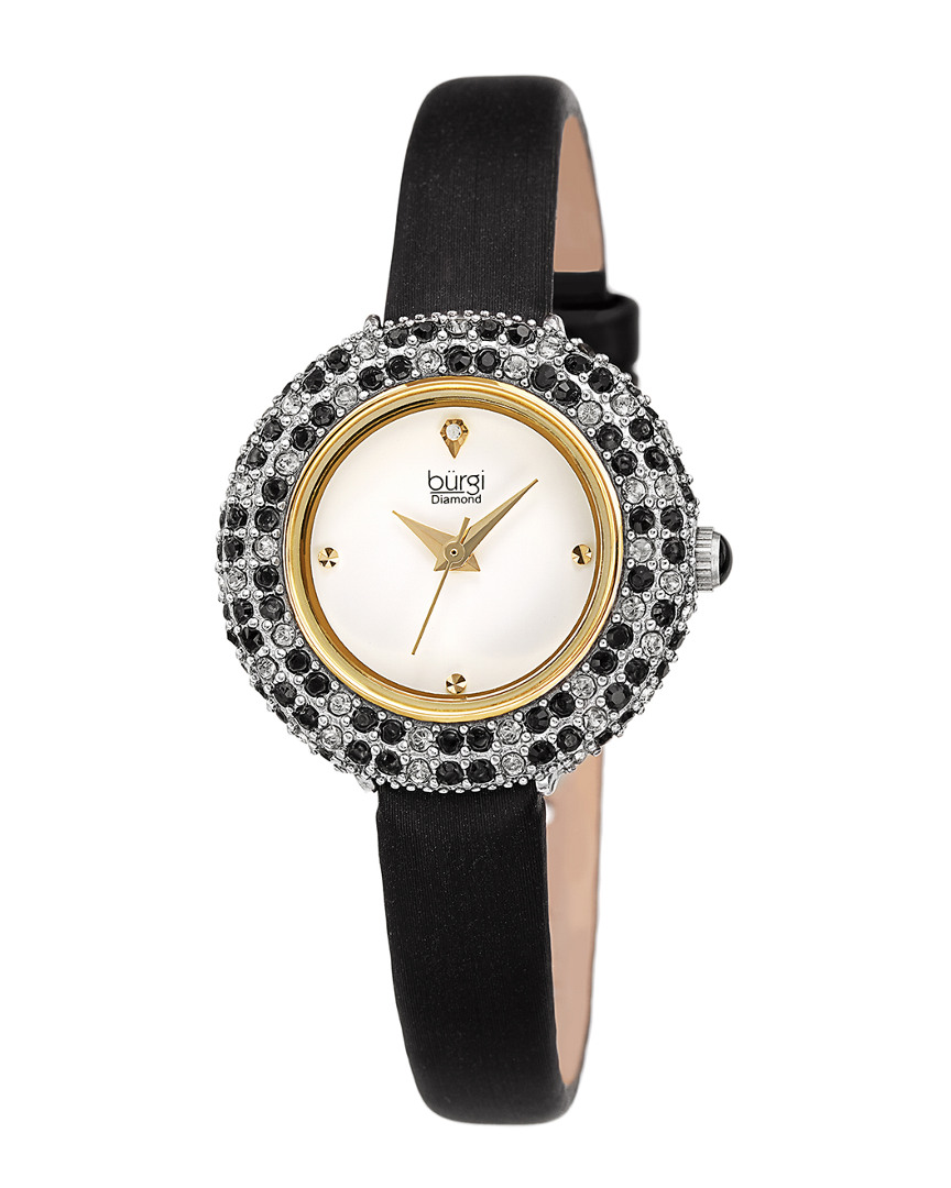 Burgi Women's Satin Over Leather Diamond Watch