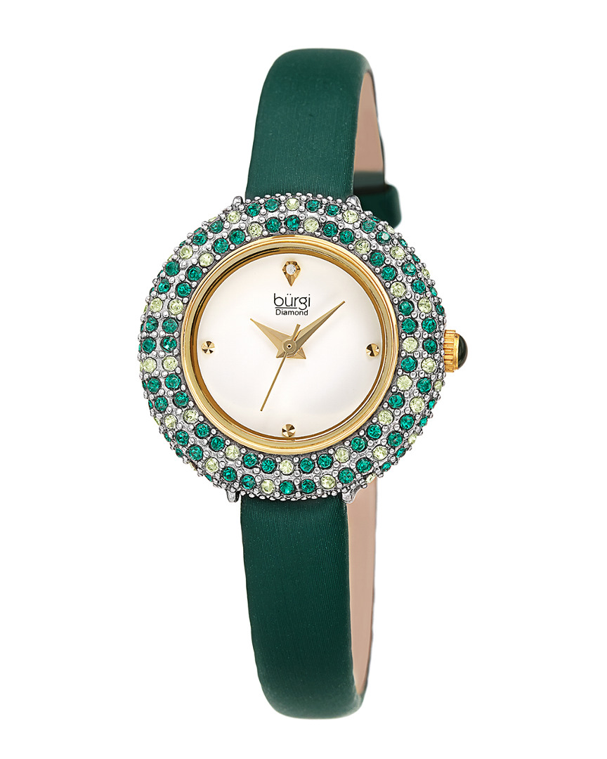 Burgi Women's Satin Over Leather Diamond Watch