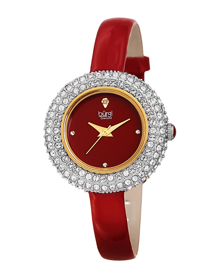 Burgi Women's Patent Leather Diamond Watch