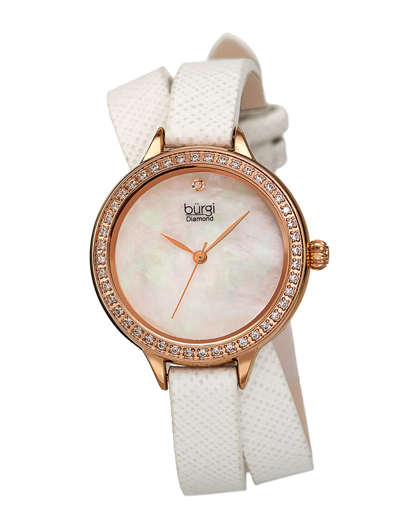 Burgi Women's Genuine Leather Diamond Watch