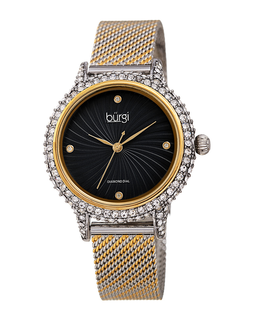 Burgi Women's Stainless Steel Mesh Diamond Watch