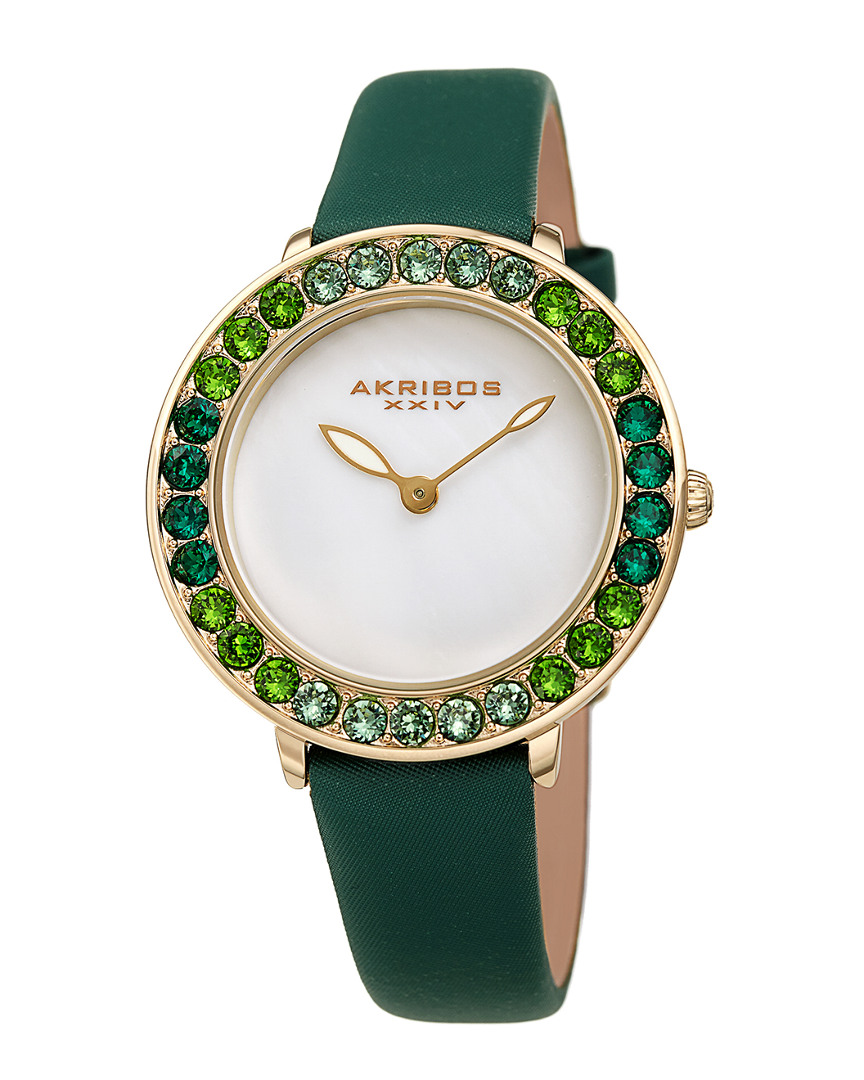 Akribos Xxiv Women's Satin Over Leather Watch