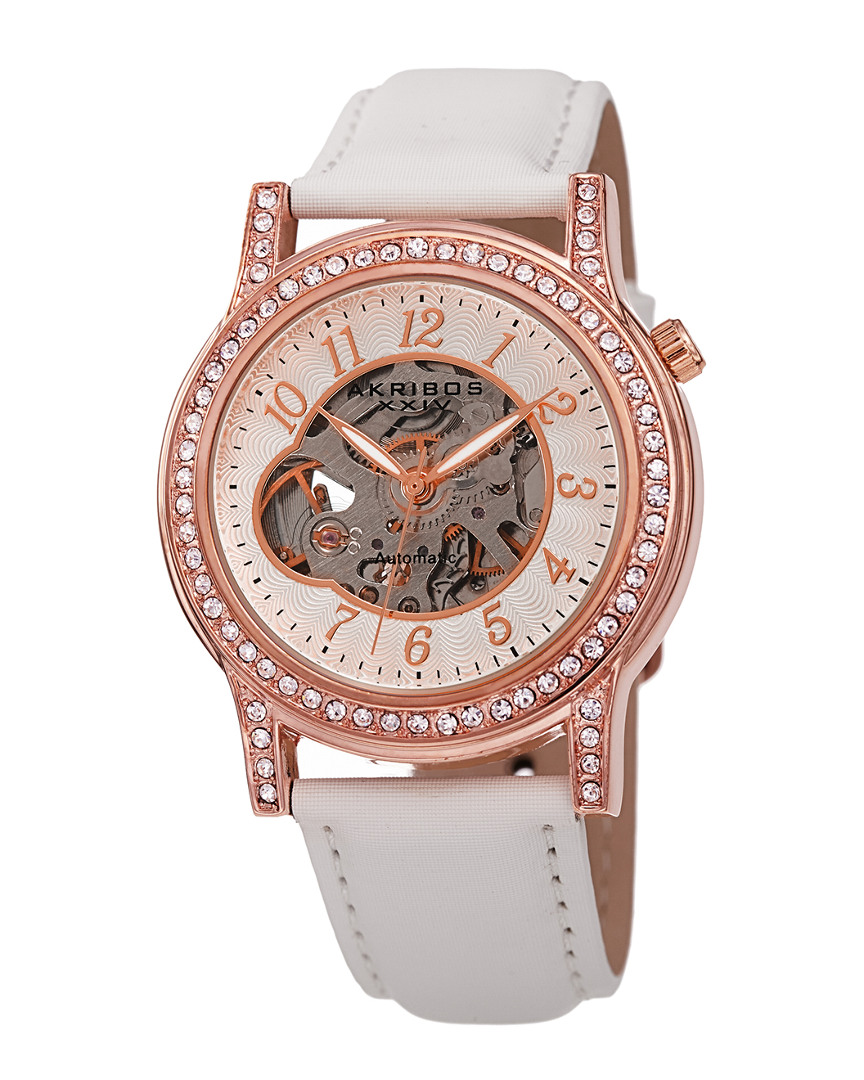 Akribos Xxiv Women's Satin Over Leather Watch