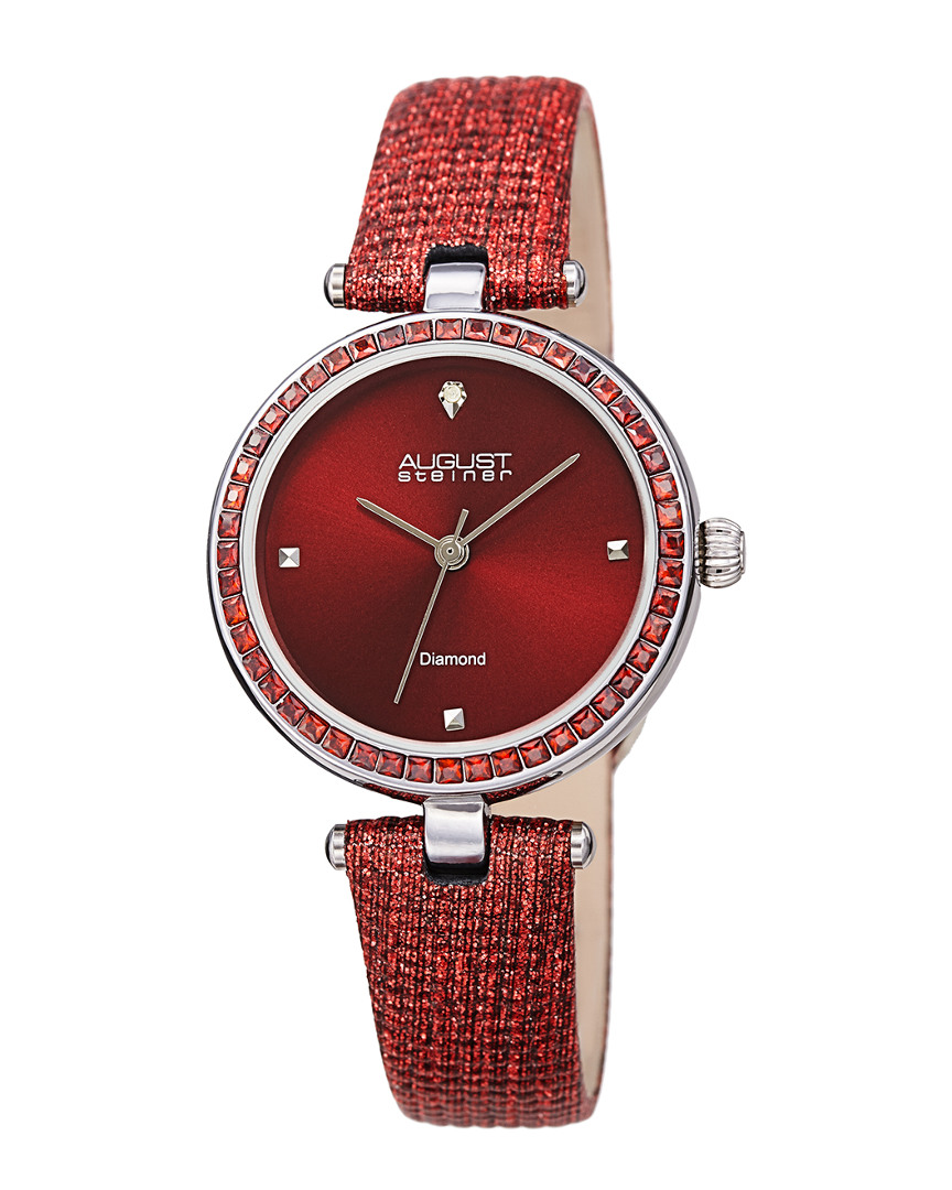 August Steiner Women's Leather Diamond Watch