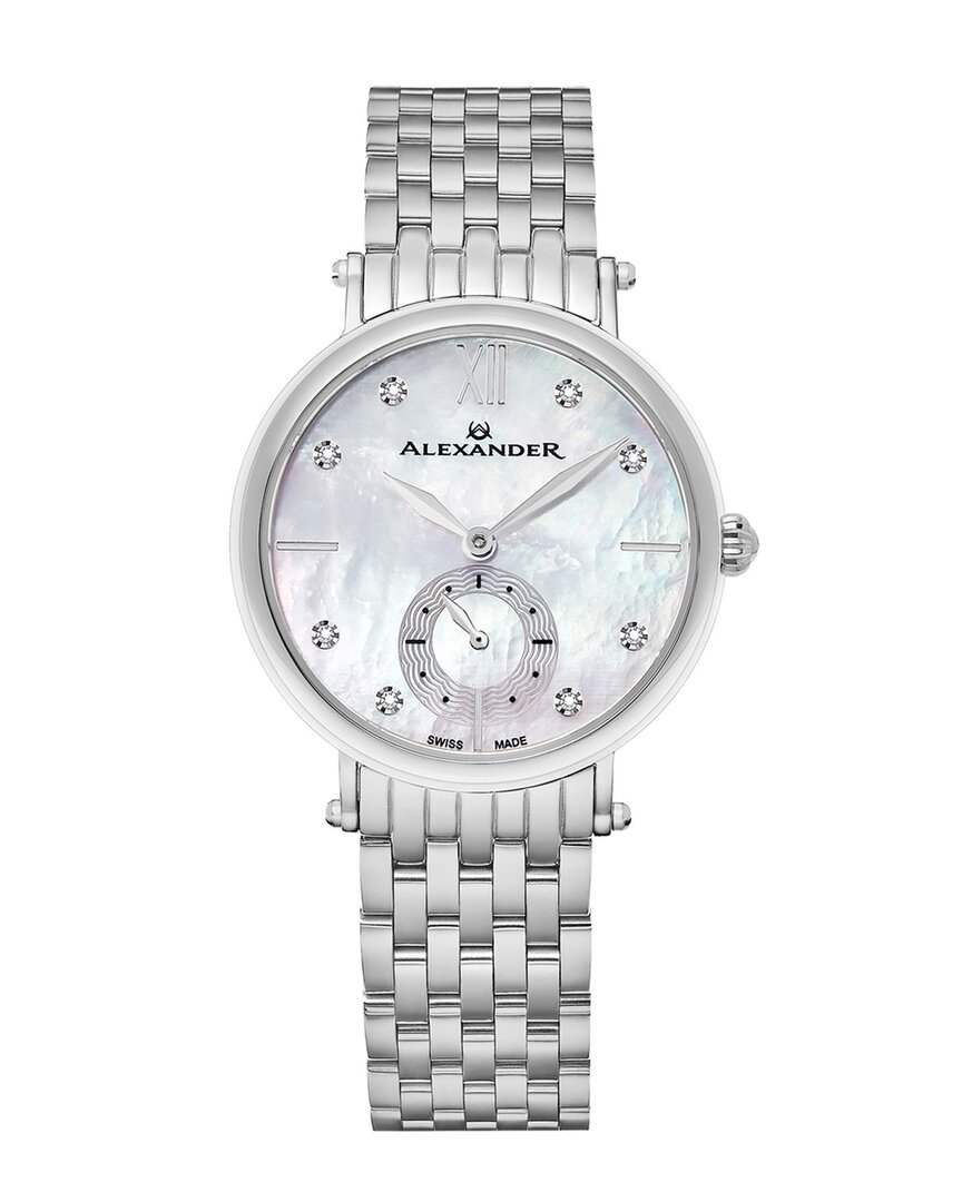 Alexander Women's Roxana Silver-tone Stainless Steel , Mother Of Pearl Dial , 34mm Round Watch