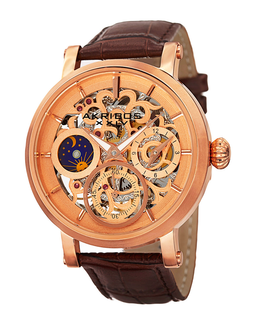 Akribos Xxiv Men's Leather Watch In Gold