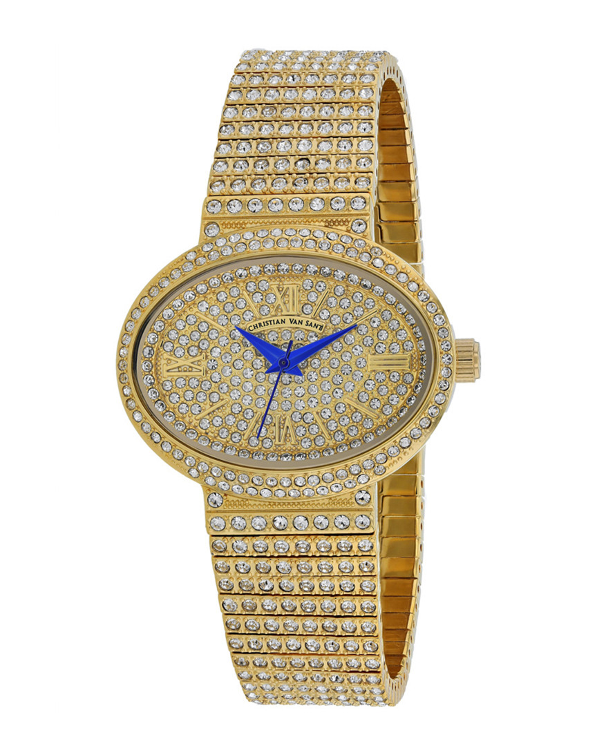 Christian Van Sant Sparkler Quartz Gold Dial Ladies Watch Cv0251 In Blue / Gold / Gold Tone / Yellow