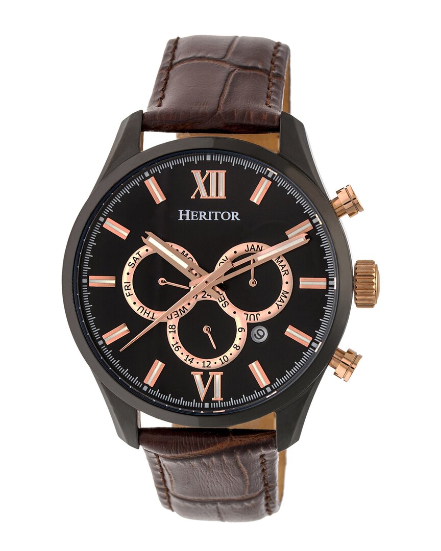 Heritor Automatic Benedict Leather-band Watch With Day/date In Brown