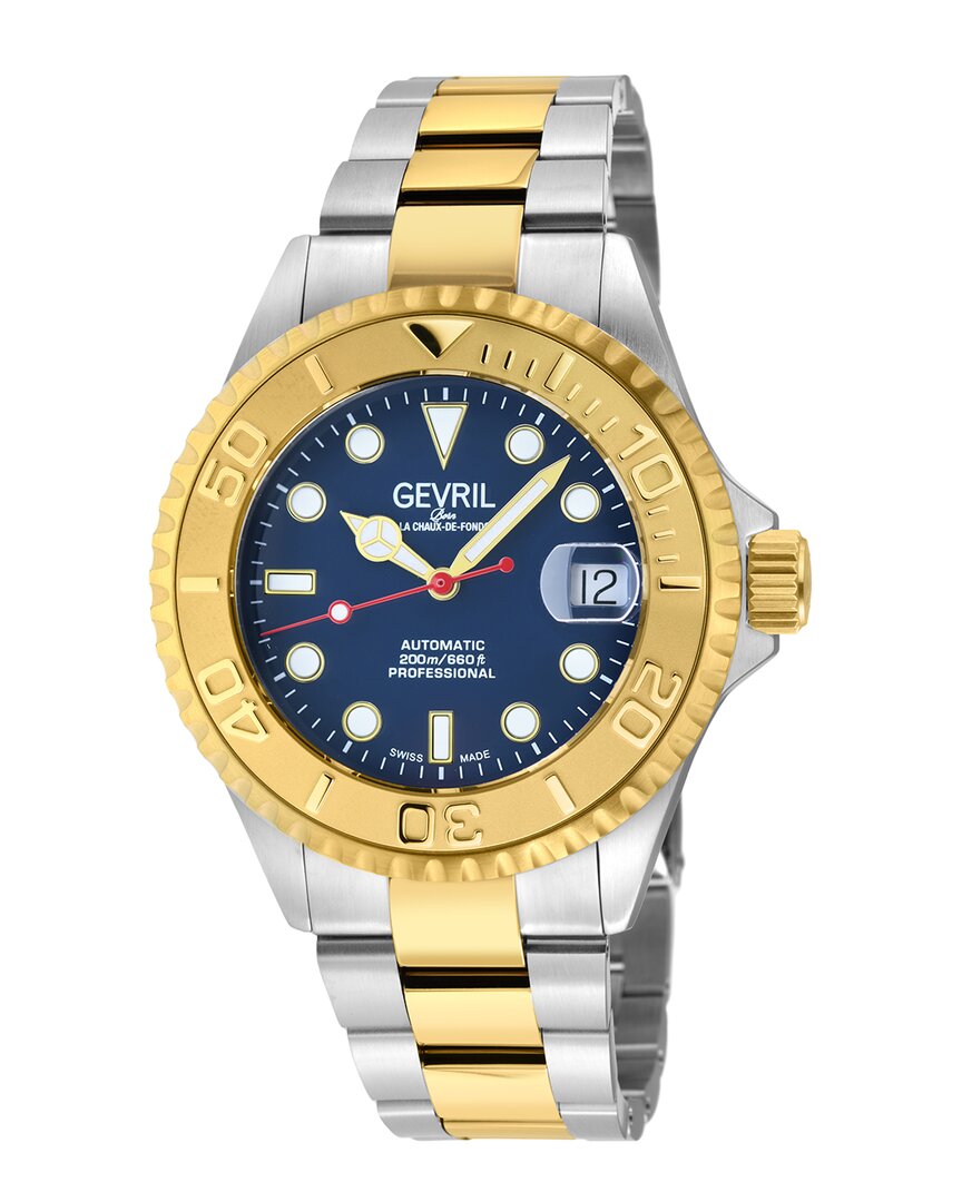 Gevril Wall Street Automatic Blue Dial Men's Watch 4756b In Two Tone  / Blue / Gold Tone / Yellow