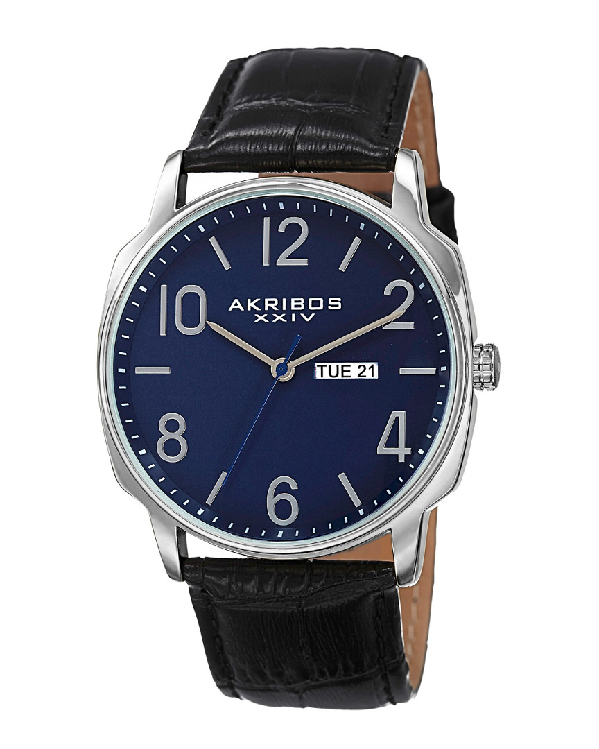 Akribos Xxiv Men's Leather Watch In Metallic