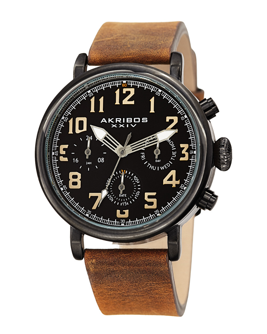 Akribos Xxiv Men's Leather Watch In Brown