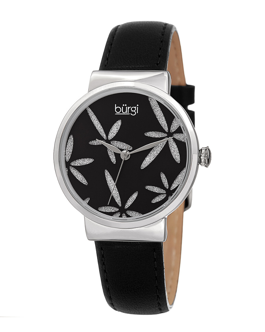 Burgi Women's Leather Watch In Black