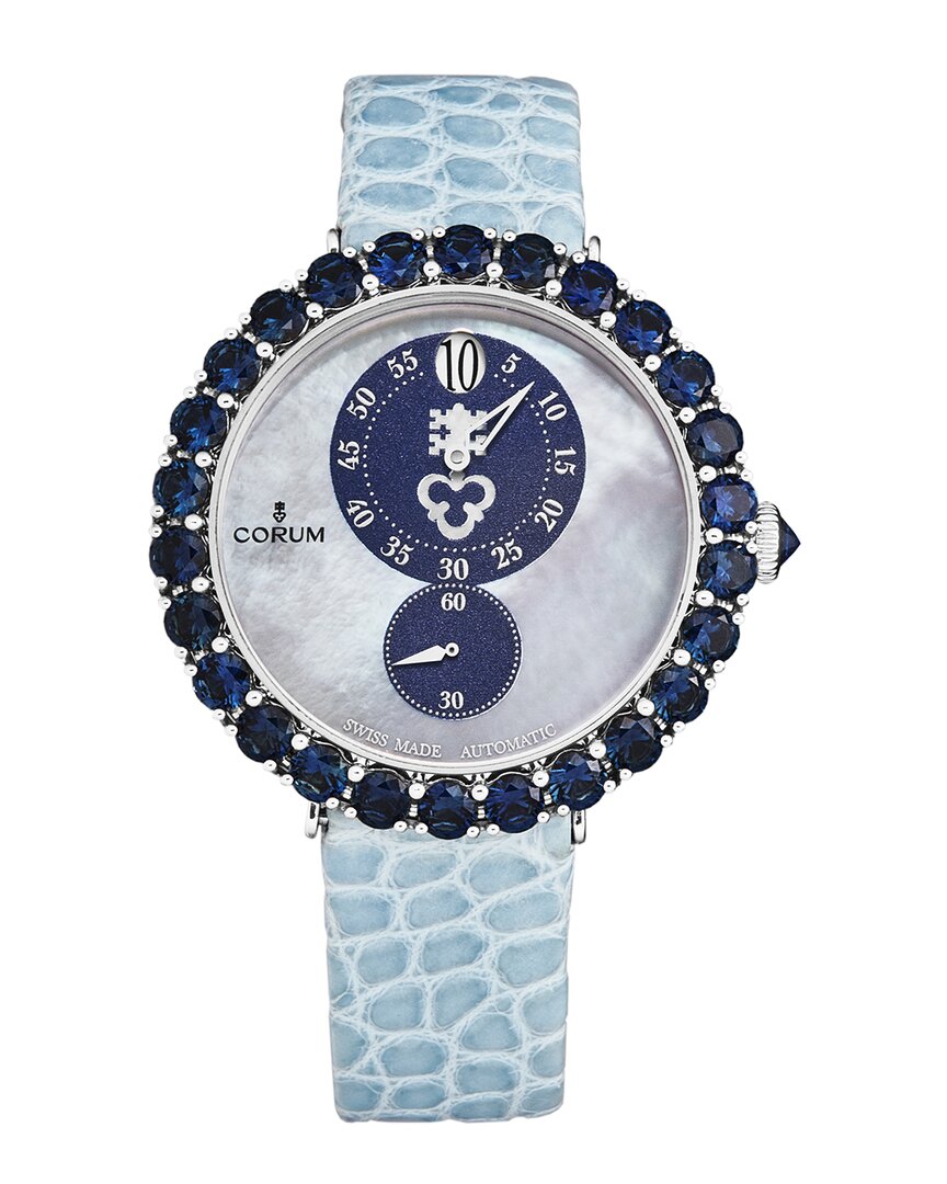 Corum Heritage Eleganza Automatic Diamond Ladies Watch 254.113.17/0003 El09 In Blue / Mother Of Pearl / Silver
