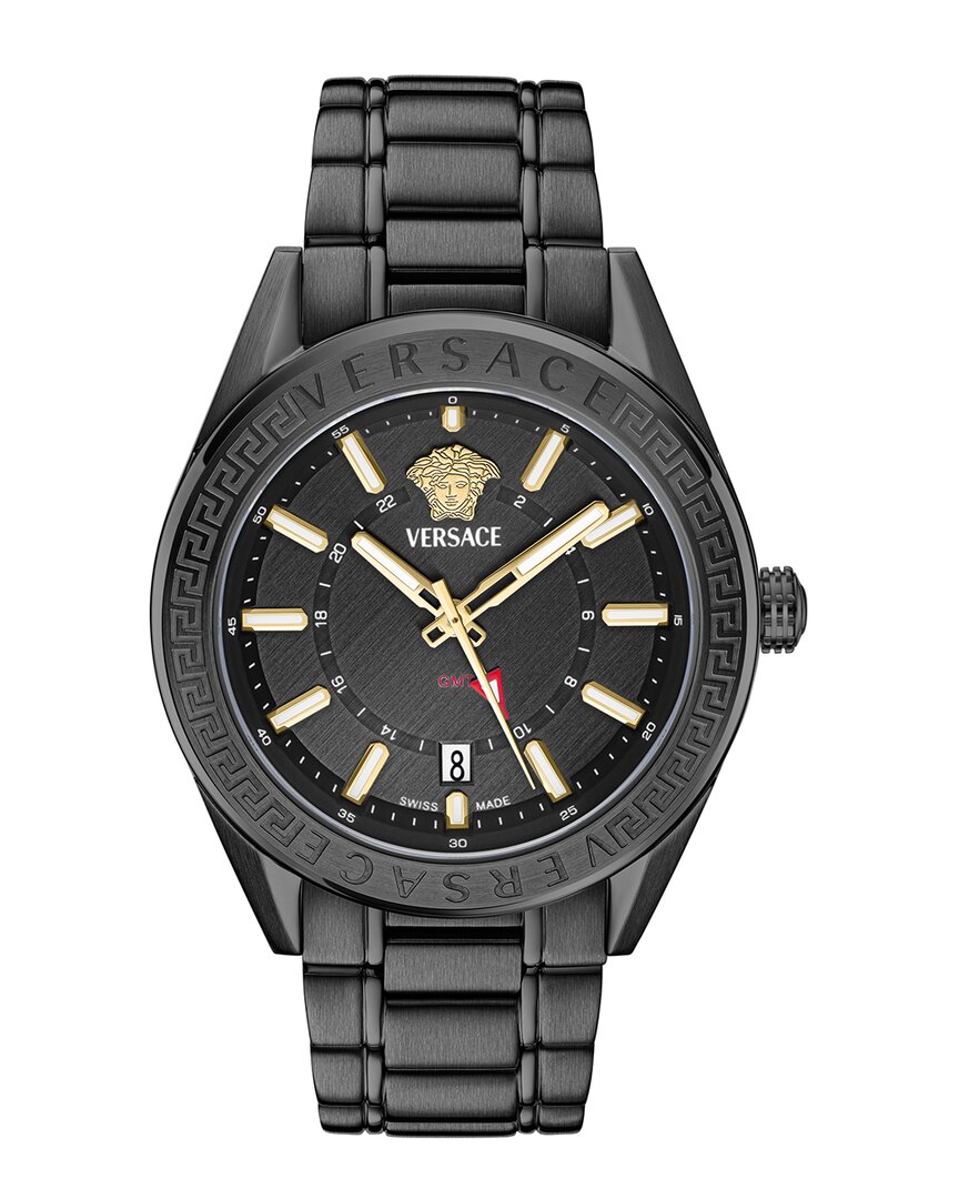 Versace V-code Gmt Bracelet Watch In Black