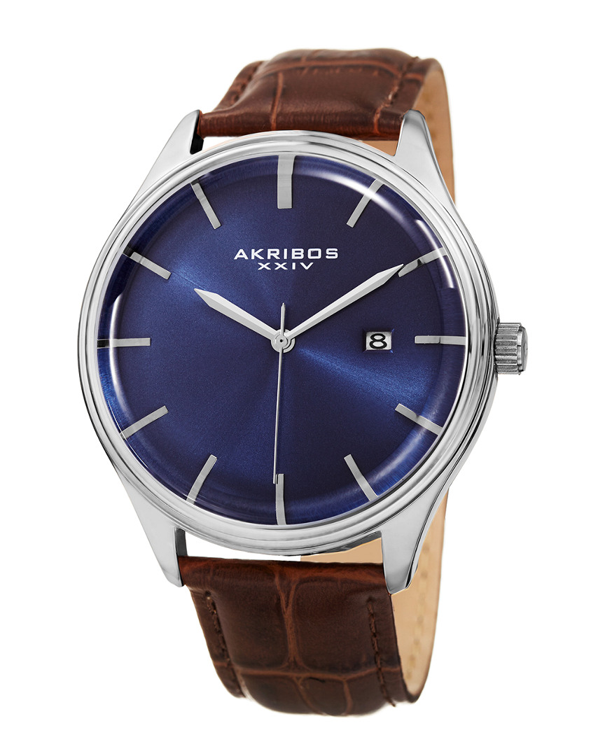 Akribos Xxiv Men's Leather Watch In Blue