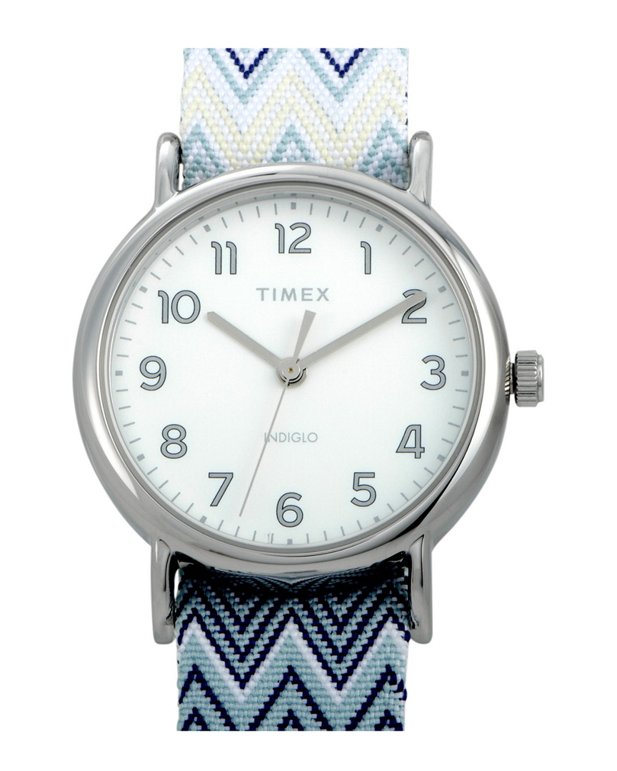 Timex Weekender Blue Chevron 38 Mm Watch Tw2r59200 In White