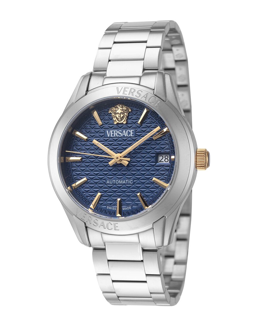 Versace Greca 35mm Automatic Watch In Silver