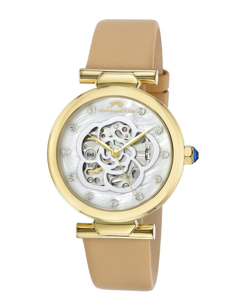 Porsamo Bleu Women's Laura Automatic Genuine Leather Band Watch 1212blal In Beige / Black / Gold / Gold Tone / Mother Of Pearl / Skeleton / White / Yellow