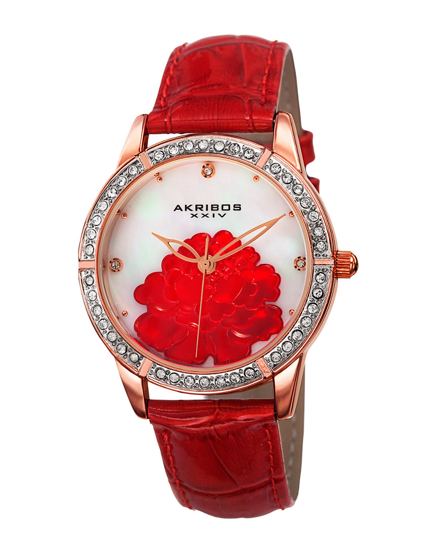 Akribos Xxiv Womens Leather Watch In Multicolor