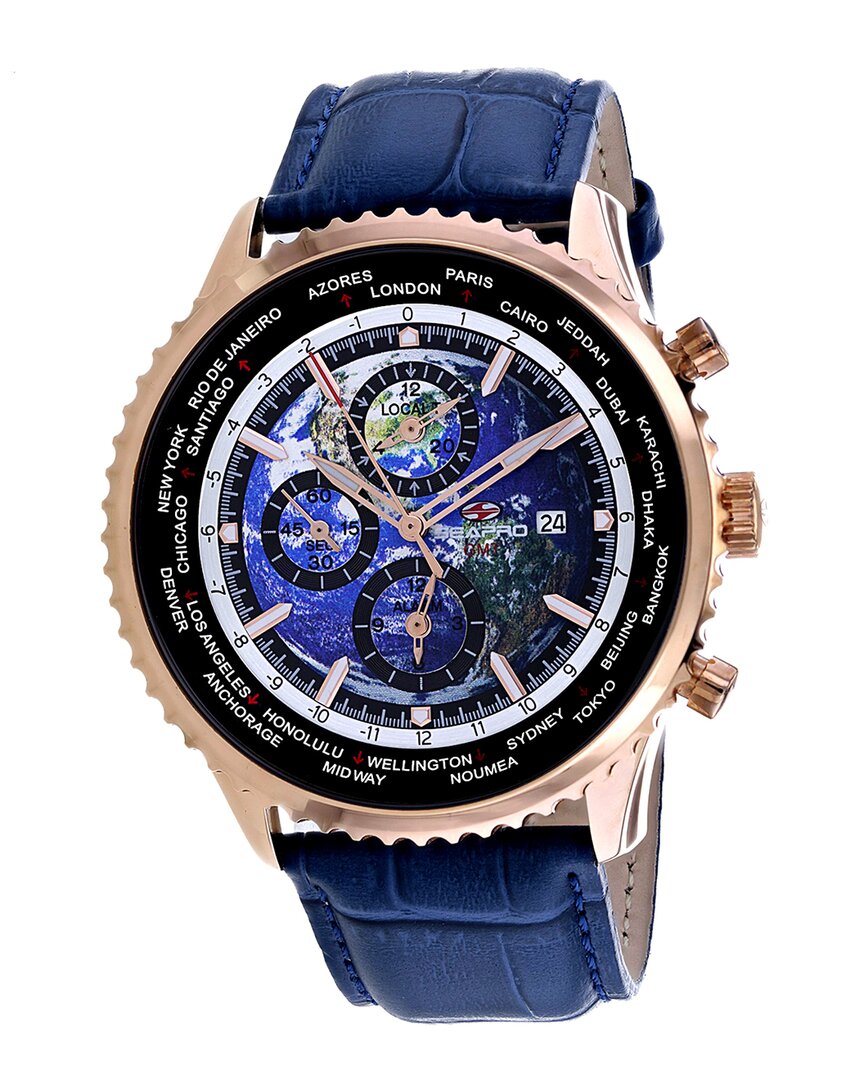 Seapro Meridian World Timer Gmt Chronograph Quartz Blue Dial Men's Watch Sp7135 In Blue / Gold Tone / Rose / Rose Gold Tone
