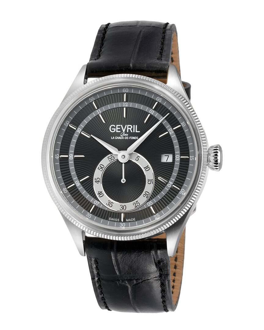 Gevril Men's Empire Swiss Automatic Black Leather Watch 40mm