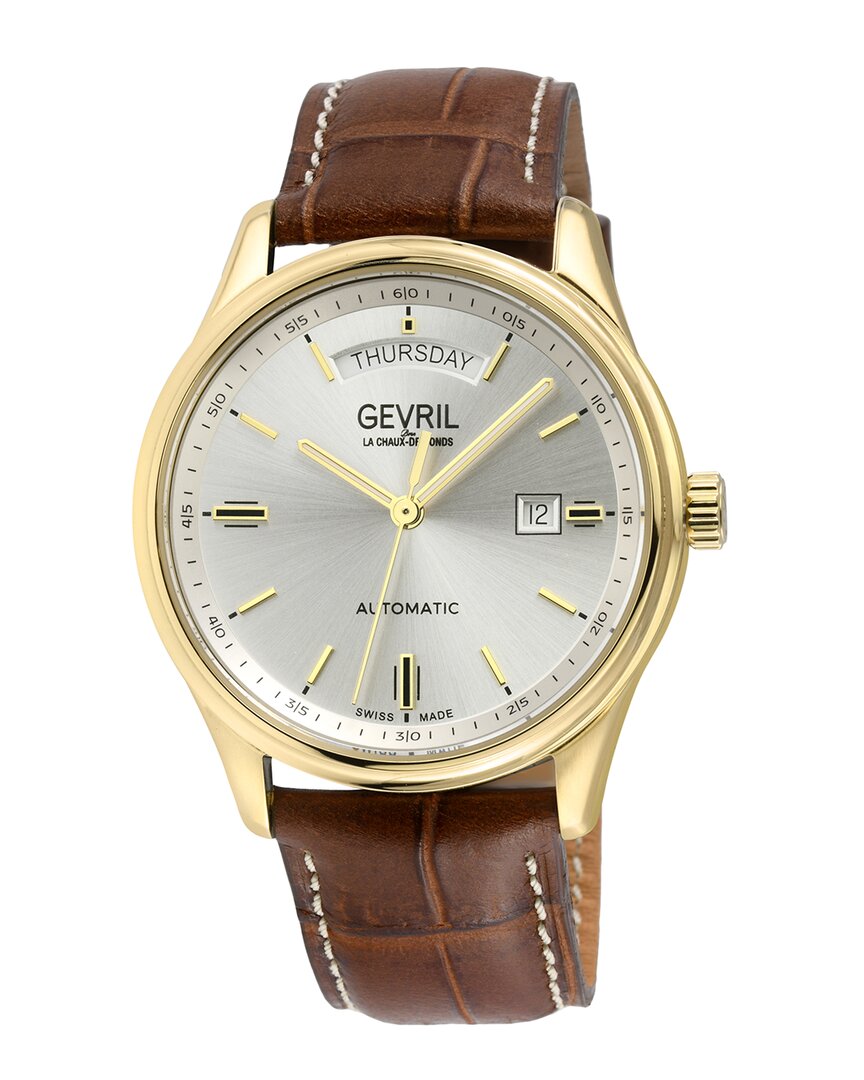 Gevril Excelsior Swiss Automatic Croc Embossed Leather Strap Watch, 42mm