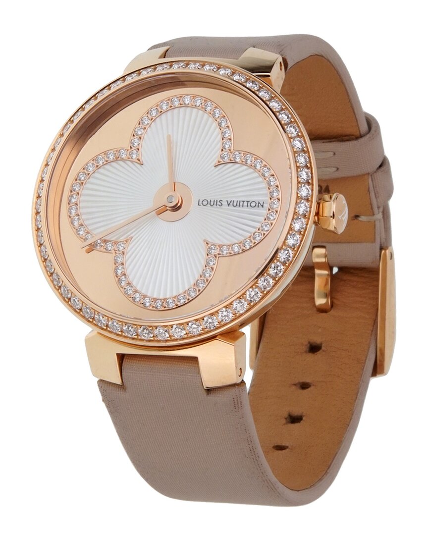 Pre-owned Louis Vuitton 18k Rose Gold 1.78 Ct. Tw. Diamond Tambour Blossom Watch (authentic )