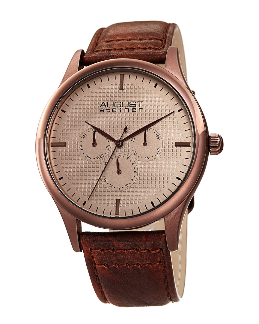 August Steiner Men's Genuine Leather Strap Watch