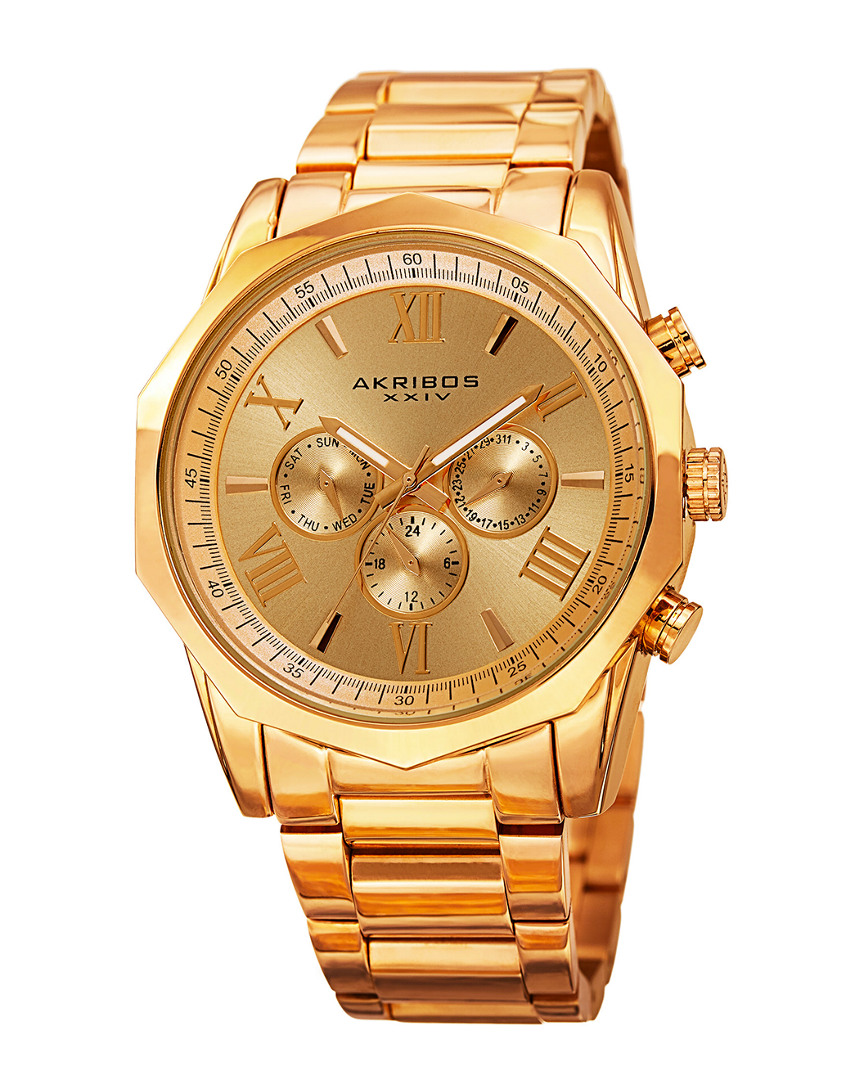 Akribos Xxiv Men's Stainless Steel Watch In Gold