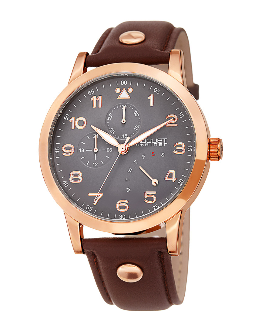 August Steiner Men's Leather With Studs Watch