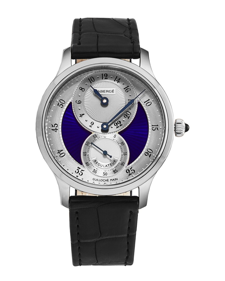 Fabergé Faberge Agathon Hand Wind Silver Dial Mens Watch Fab-211 In Black / Blue / Gold / Gold Tone / Silver / White