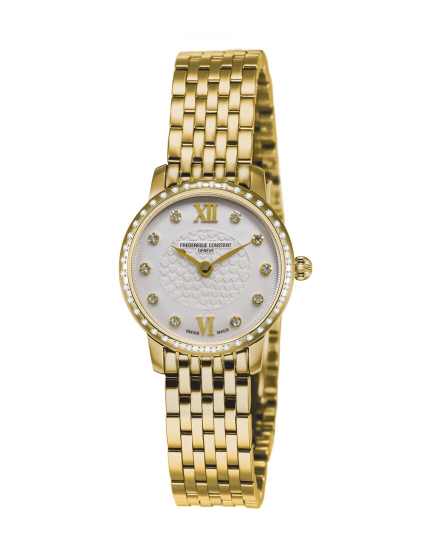 Frederique Constant Slimline Ladies Quartz Watch Fc-200whdsd5b In Gold / Mother Of Pearl / Yellow