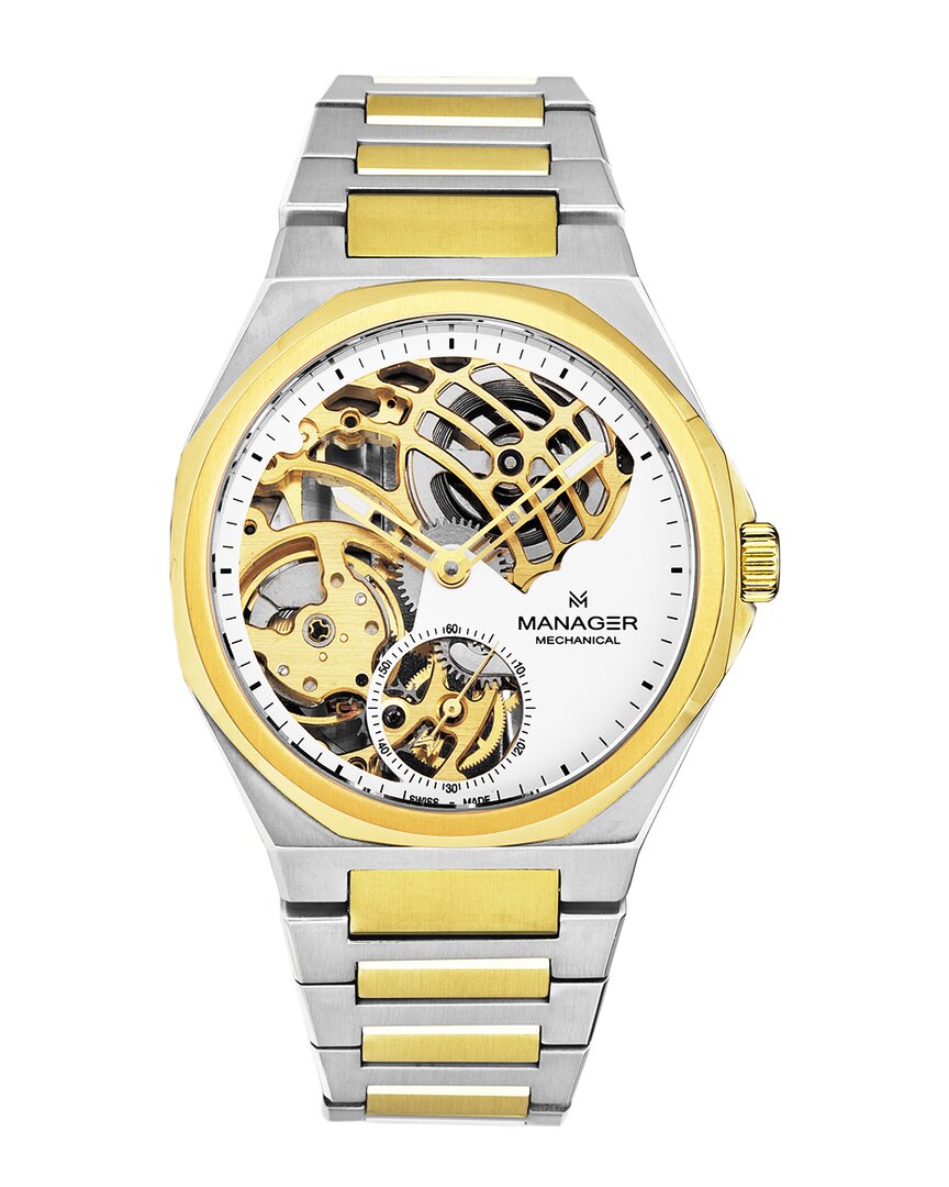 Manager Revolution Hand Wind White Dial Mens Watch Man-rm-11-bm In Two Tone  / Gold Tone / White / Yellow