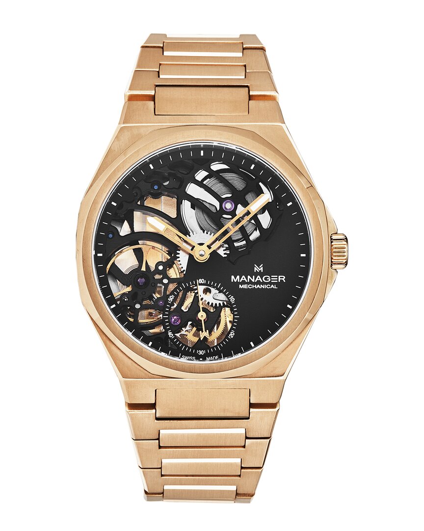 Manager Revolution Hand Wind Black Dial Mens Watch Man-rm-09-rm In Black / Gold Tone / Rose / Rose Gold Tone
