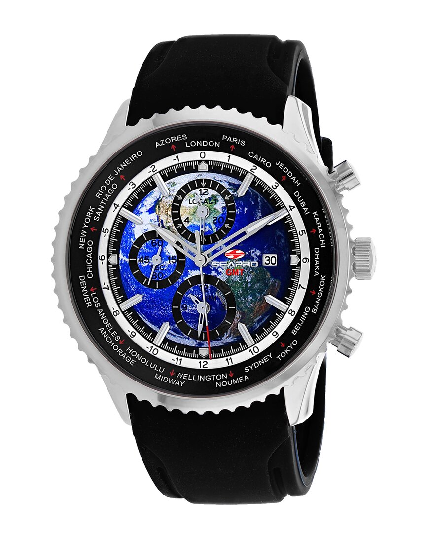 Seapro Meridian World Timer Gmt Mens Chronograph Quartz Watch Sp7520 In Black / Blue