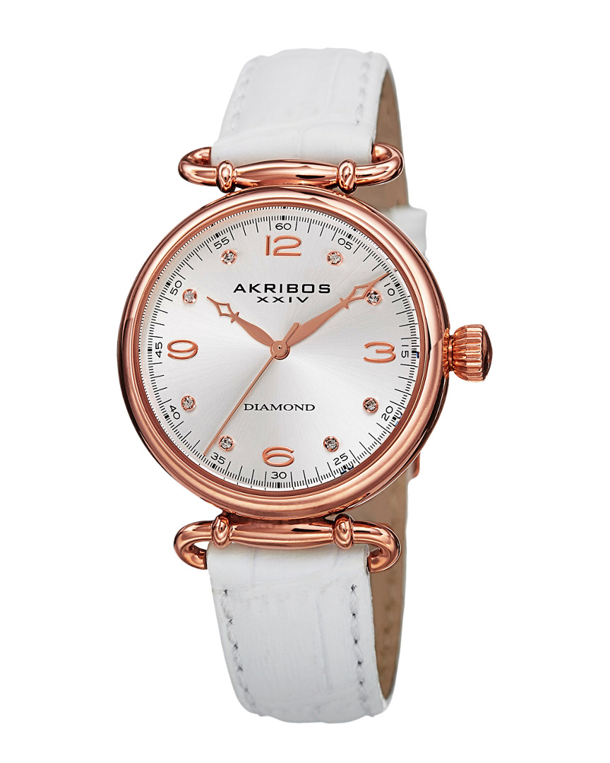 Akribos Xxiv Women's Leather Diamond Watch