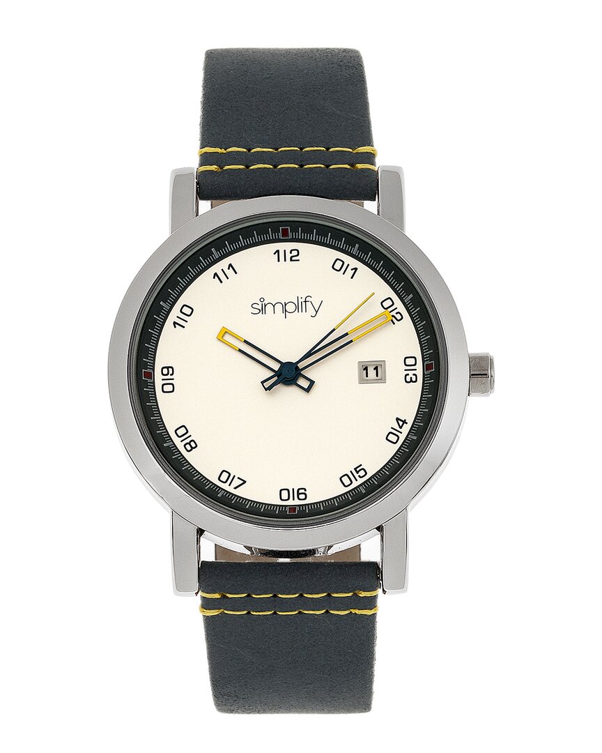Simplify The 5300 Leather-band Watch W/date In Grey