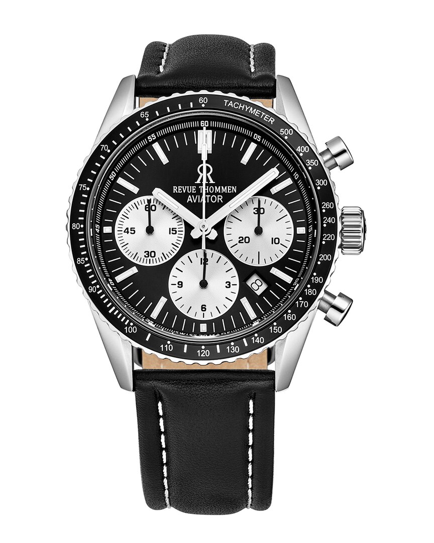 Revue Thommen Aviator Chronograph Automatic Black Dial Men's Watch 17000.6534 In Black / White